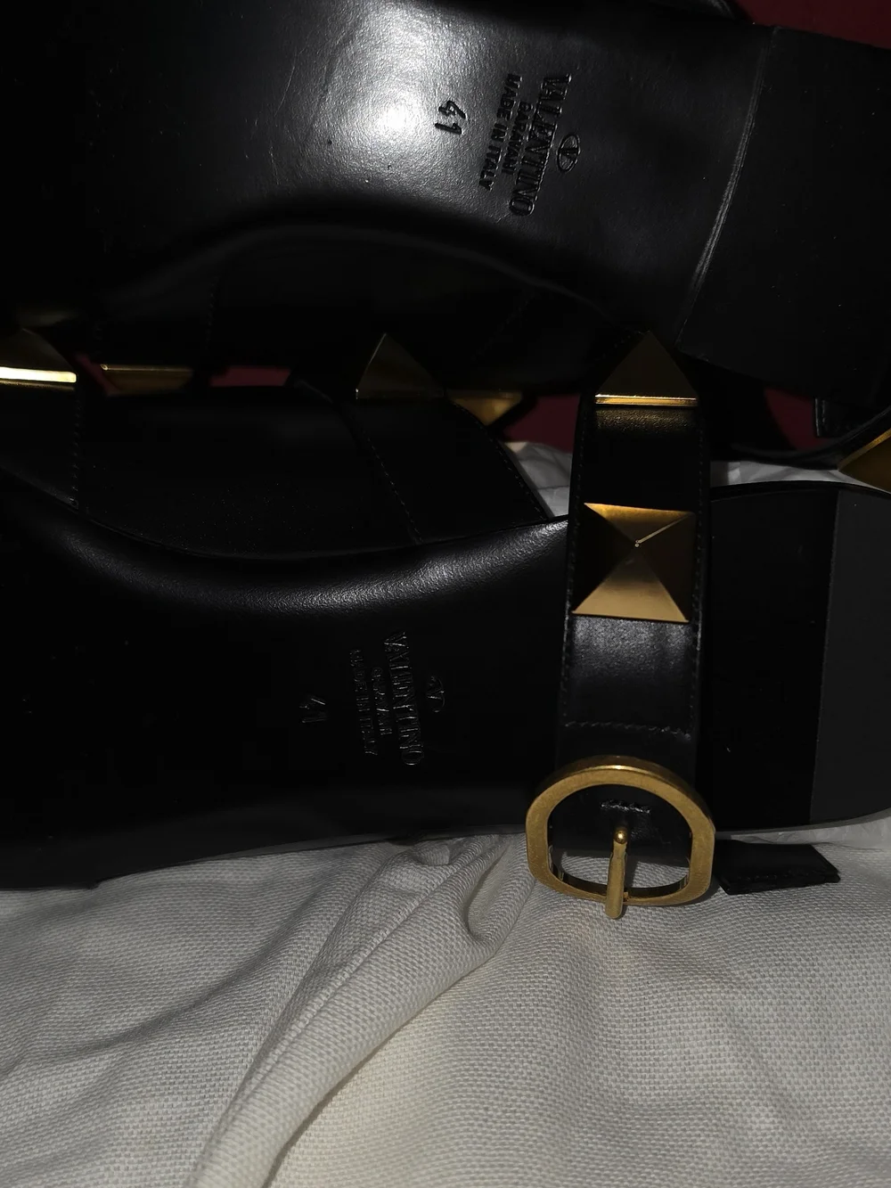 Valentino Black Leather Pointed Flats with Gold Pyramid Studs